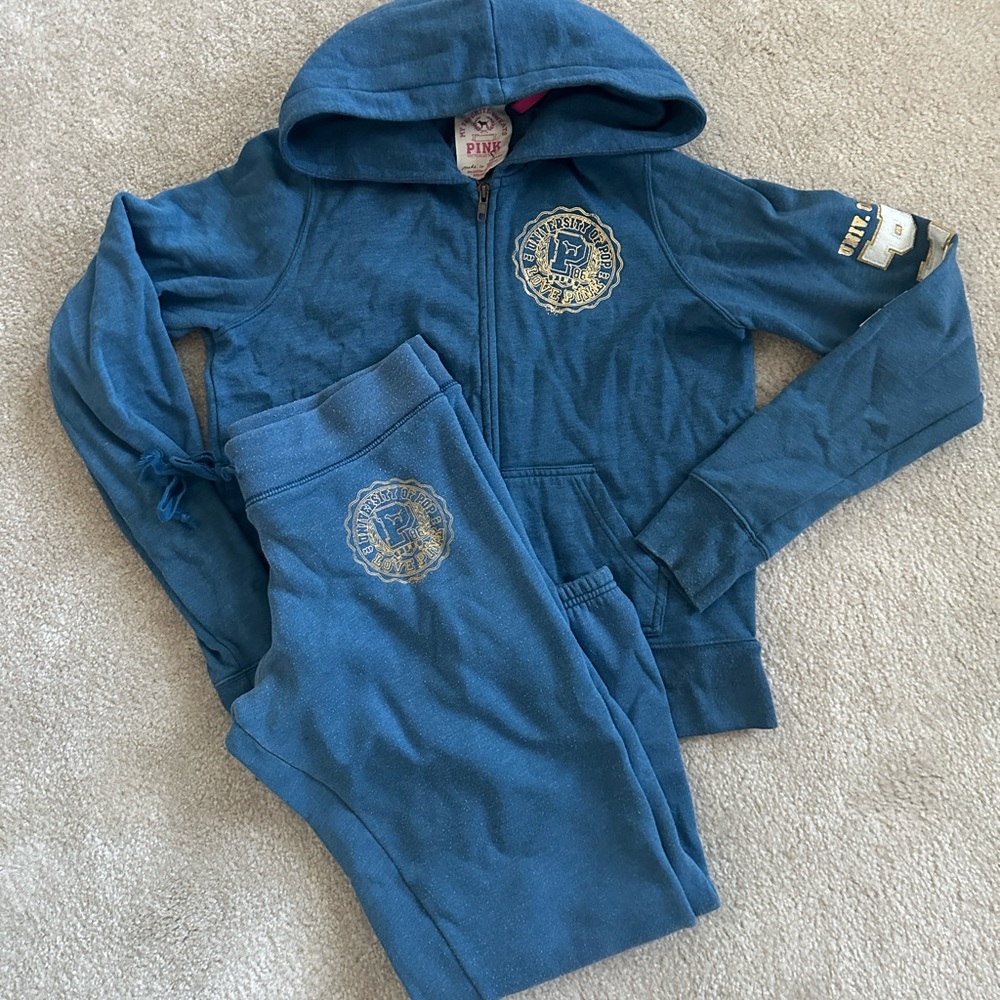 Victoria’s Secret Pink Blue Hoodie & Jogger Set